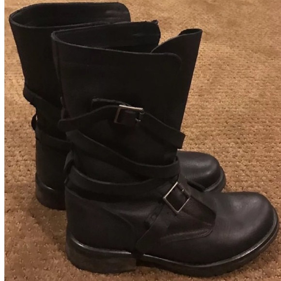STEVE MADDEN LEATHER STRAPY COMBAT BOOTS - GREAT CONDITION 8.5M - Picture 2 of 5